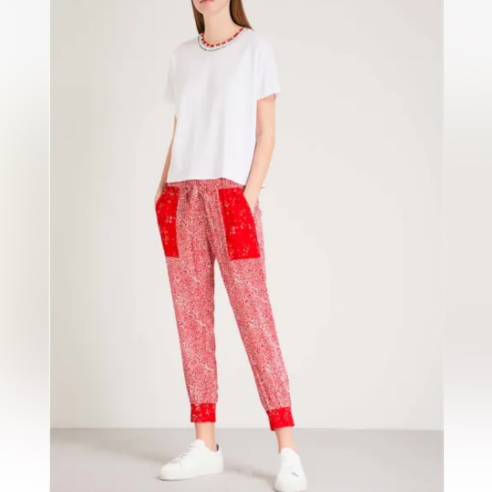 THE KOOPLES Sport red and white floral lightweight jogger trousers small western